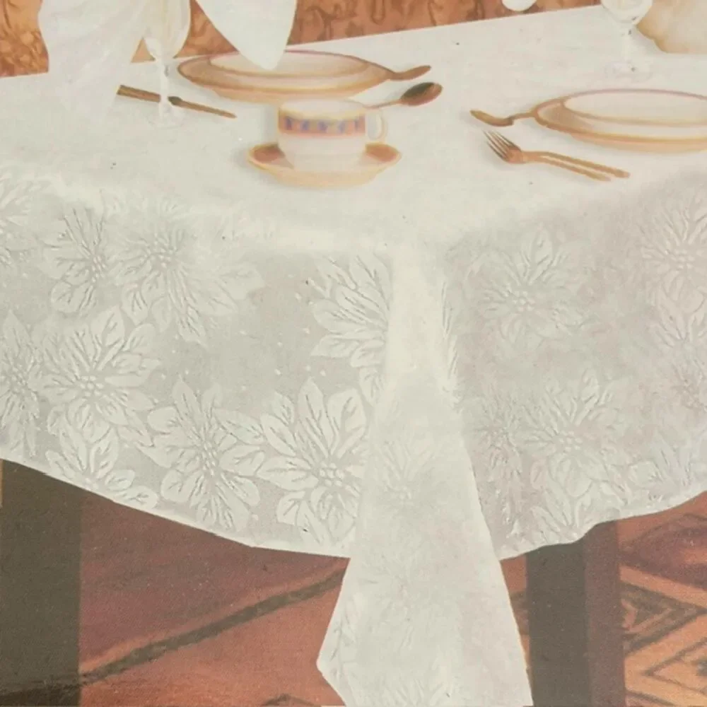 Sultan’s Linens Holiday Tablecloth 52x70 Ivory Poinsettia Floral New